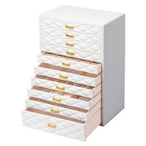 Extra Extra Large Jewelry Box Organizer with 10 Drawers - Premium Faux Leathe...